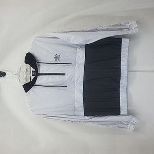 UMBRO Black White Half Zip Pullover Hooded Windbreaker Jacket - Kangaroo Pocket